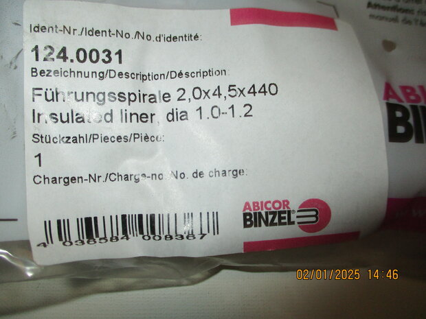 Abicor Binzel 124.0031 Führungsspirale 2,0x4,5x440, diameter 1,0-1,2